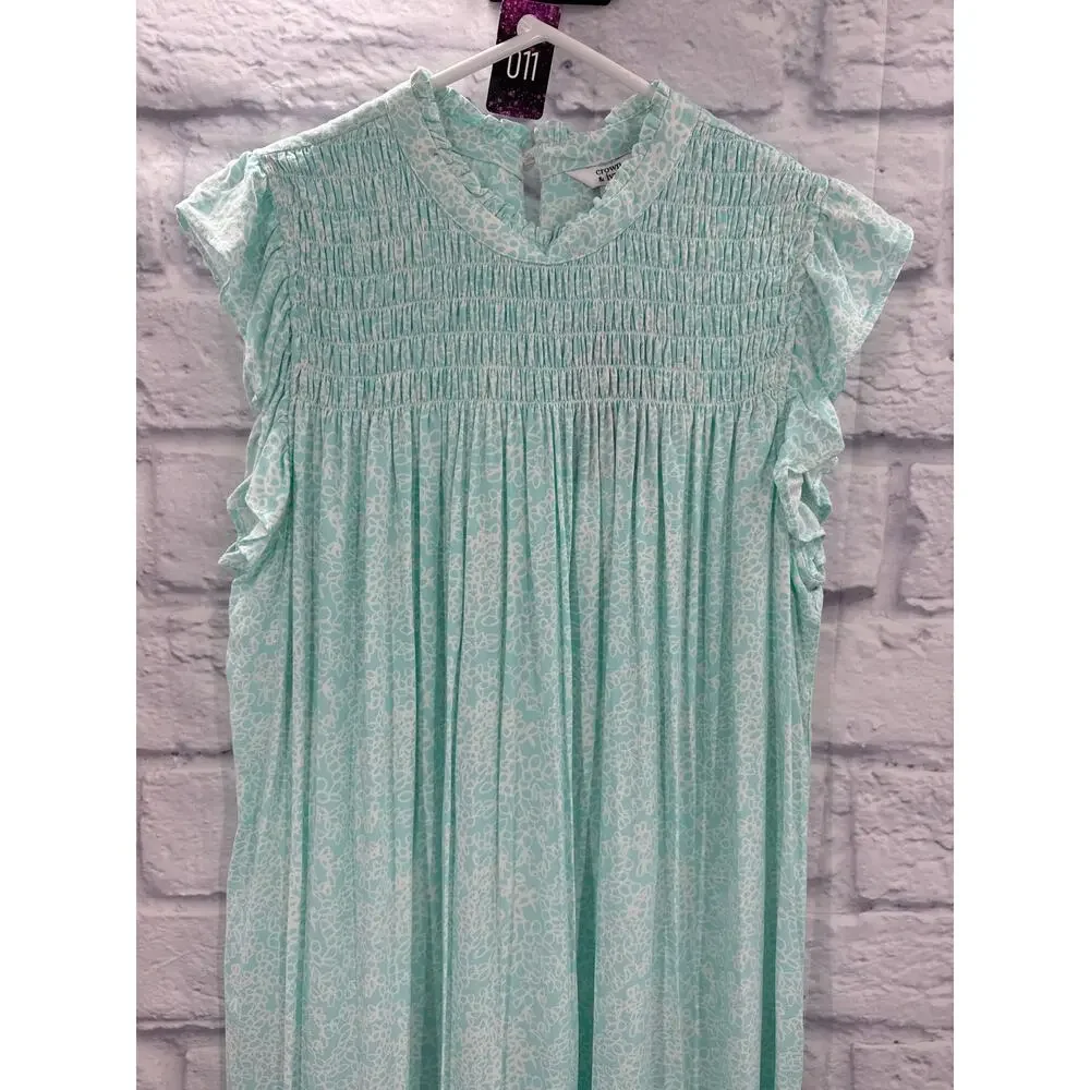 NWT Crown & Ivy Aqua Ditsy Smocked Dress Size L - Picture 2 of 6